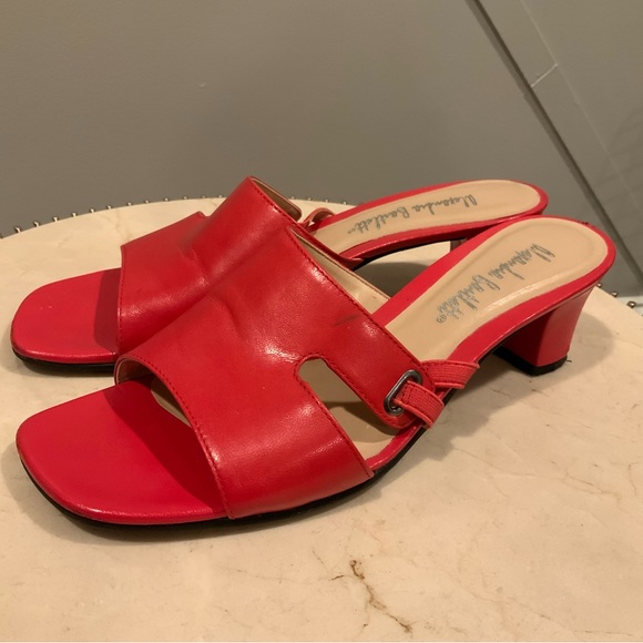 Alexandra Bartlett Woman’s Red Leather Slide Heels Size 7.5 - Picture 12 of 12